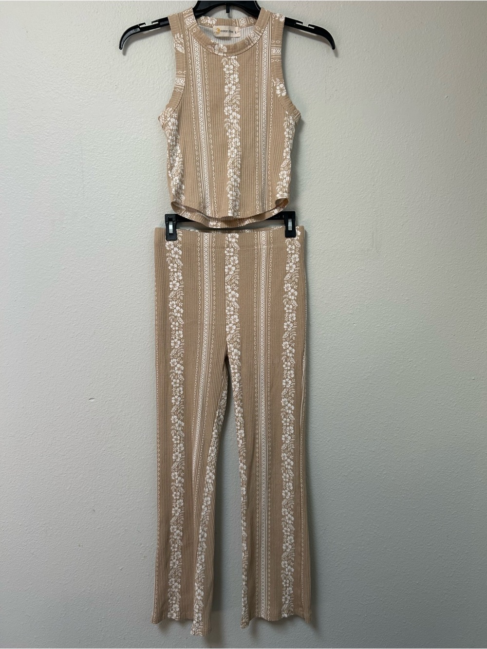 Ocean Drive Beige Floral Stripe Tank Top w/Matching Pants